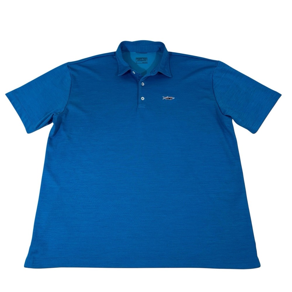 Patagonia Mens Blue Fitz Roy Trout Logo Performance Short Sleeve Polo Shirt L